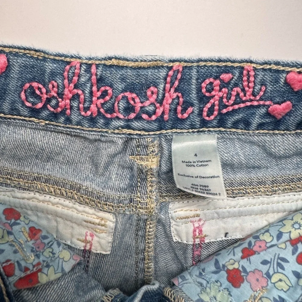 Osh Kosh Girls Vintage Denim Jeans Flowered Embroidery Size 4